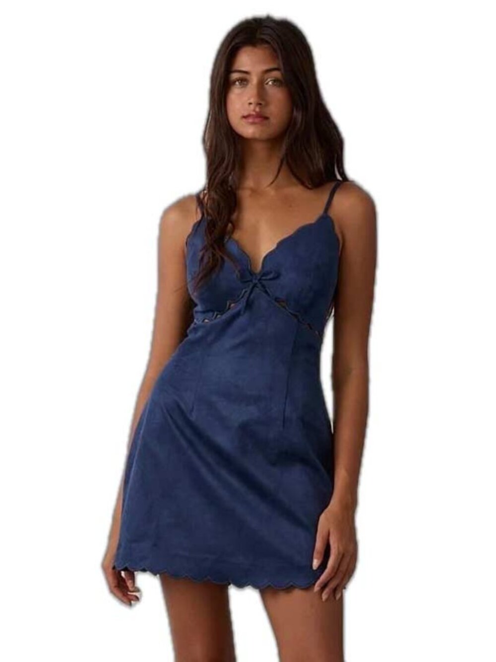 Sky to Moon Navy Blue Linen Scalloped Mini Dress - Women's Medium